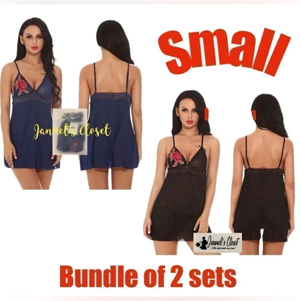 New Boutique Lingerie for Women Sexy Lace Sleepwear Chemise Nightgown set of 2